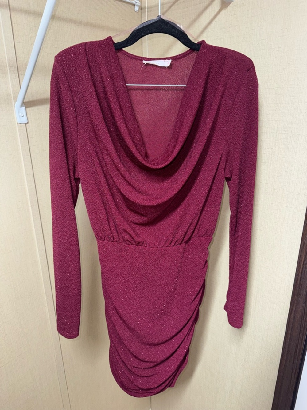 Lush Burgundy Long Sleeve Draped Cocktail Dress